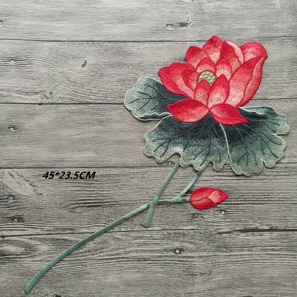 

1pc Blooming Lotus Big Applique Embroidered Sew on Patches Flower Sticker Craft Repair Diy Home Decoration High Quality