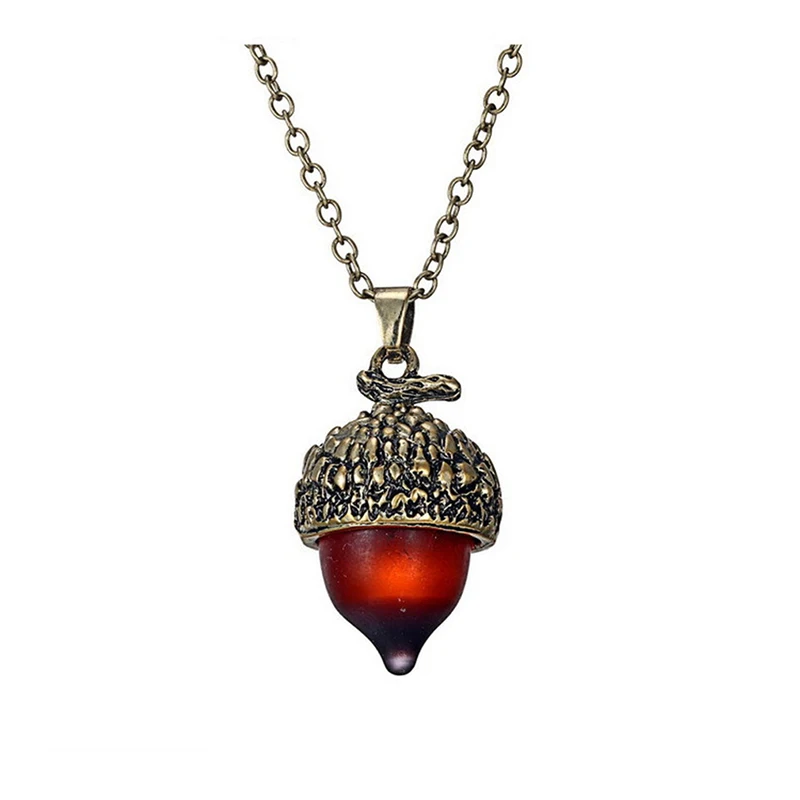 Золотое винтажное ожерелье с подвеской в виде желудя ручной работы, Античная бронзовая подвеска в виде капель из стекла в народном стиле, подвеска в виде дуба, женский подарок