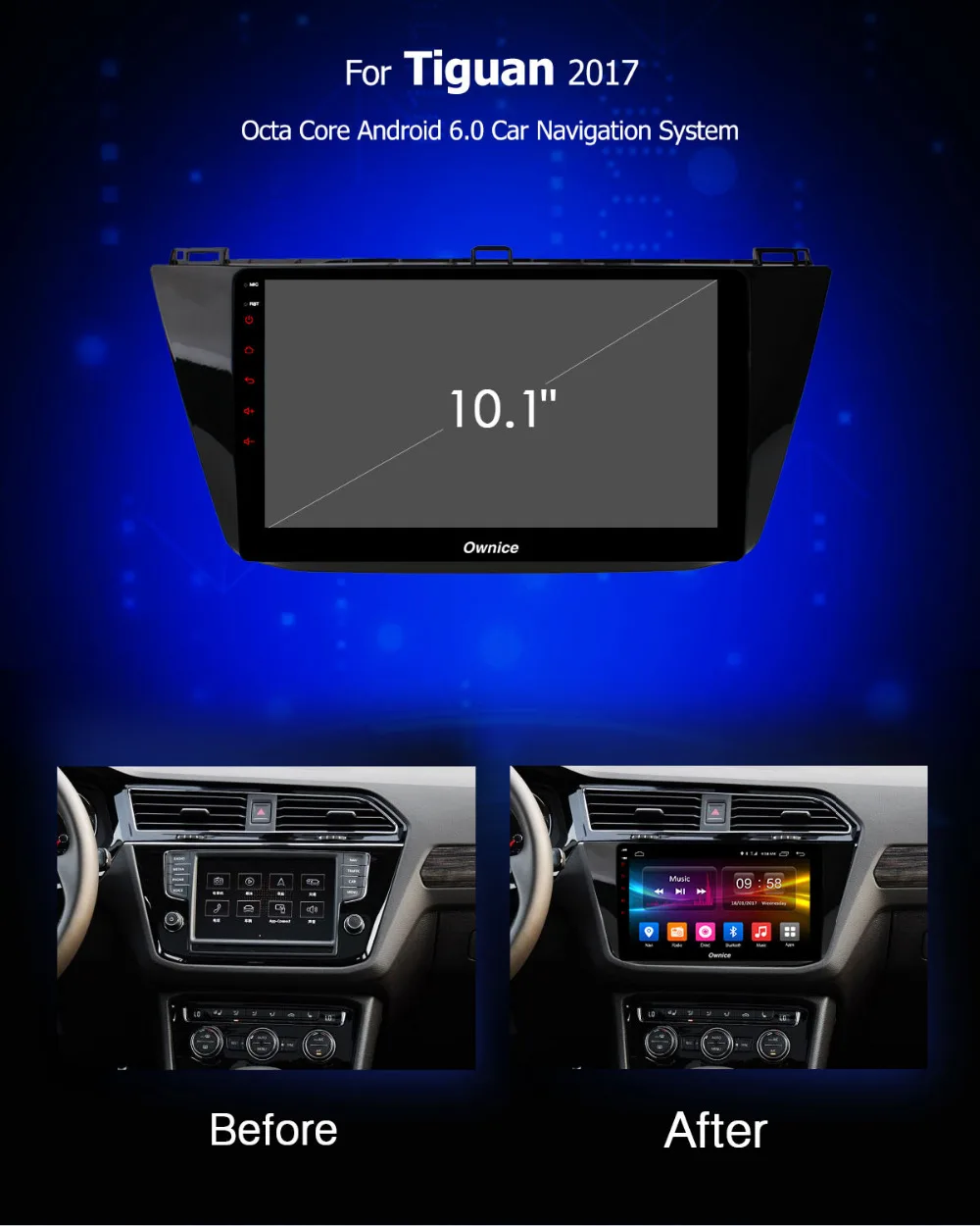 Clearance Ownice c500+ 10.1" Android 8.1 For VW Tiguan 2017 2GB RAM Car DVD player GPS map WIFI 4G LTE BT Radio OBD2 DVR Camera TPMS TV 0