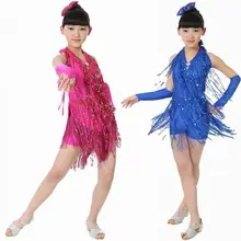 Children Tassel Sequin Latin Dancing Dress Girls Ballroom Dresses / Tango Salsa Dancing Dress Kids Performance Dance Wear 16