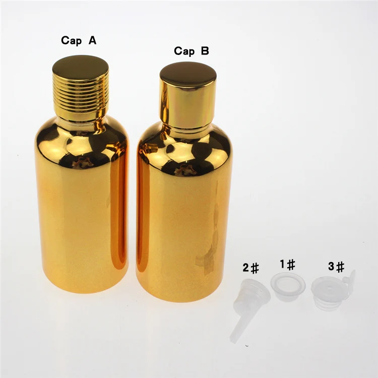 

100pcs 50ml golden essential oils in glass bottles for sale , wholesale round empty golden 50 ml glass dropper bottle bulk