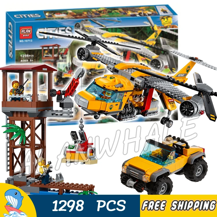 1298pcs City Explorers Jungle Air Drop Helicopter 10713 Model Building Blocks Assemble Children Toys Bricks Compatible With Lego