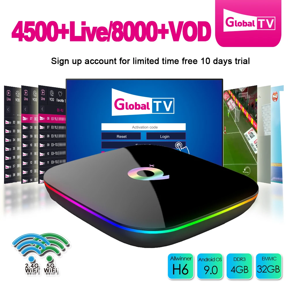 

Android 9.0 TV Box Q Plus 4G 32G Allwinner H6 IPTV box French German Italia nederland portugal spain Europe iptv subscription