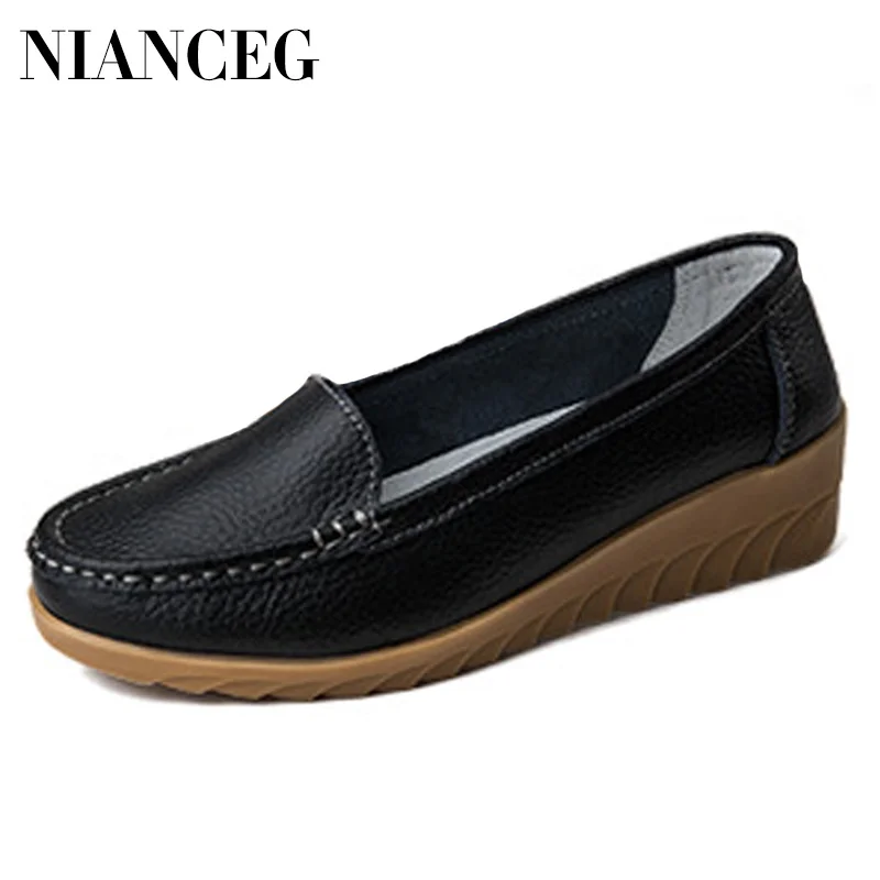 

Shoes women 2019 Genuine Leather Hot sale Flats Fashion Casual Slip On Soft Loafers Spring Autumn Female Driving Shoes
