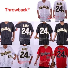 

Throwback Bruno Mars 24K Hooligans Baseball Jersey 100% Stitched Color White Pinstriped Black Red Size S-3XL