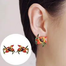 Ручная работа Эмаль Глазурь Прекрасный желтый красный цветок серьги-гвоздики Бижутерия Вечерние