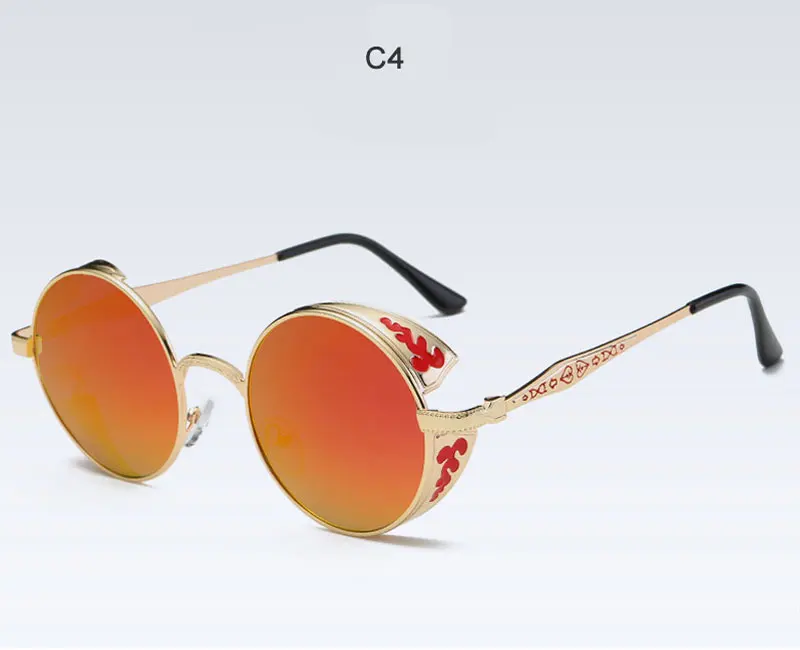 WESHION, стимпанк, солнцезащитные очки, мужские, поляризационные, Круглые, паровые, в стиле панк, очки для женщин, женские, красные, Круглые, очки, с футляром, UV400 - Цвет линз: 4