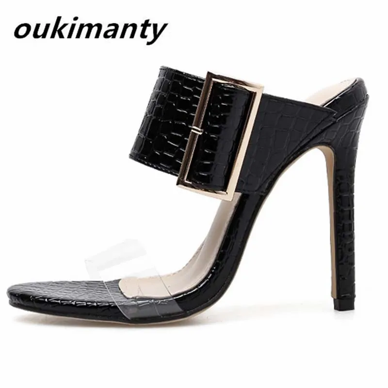 

Thick Heels Sliders Thin Heel Women Sandals High Heels Gladiator Summer Shoes For Ladies Fashion Plus Size 41 42 43 #Y111345Q