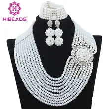 Африканский белый бисер аксессуары ювелирный набор женское ожерелье с камнями браслет серьги комплект массивной бижутерии WA148