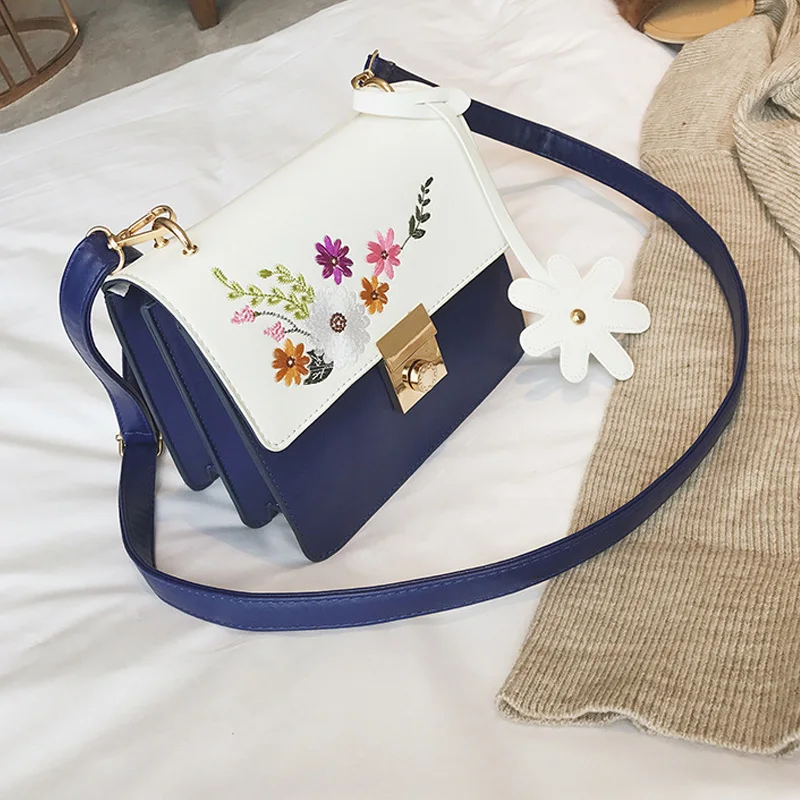 Quality New Summer Embroidery Bags Women Leather Handbag Flowers Tassel Shoulder Bag Fashion Flap Crossbody Bag For Girls Bolsas