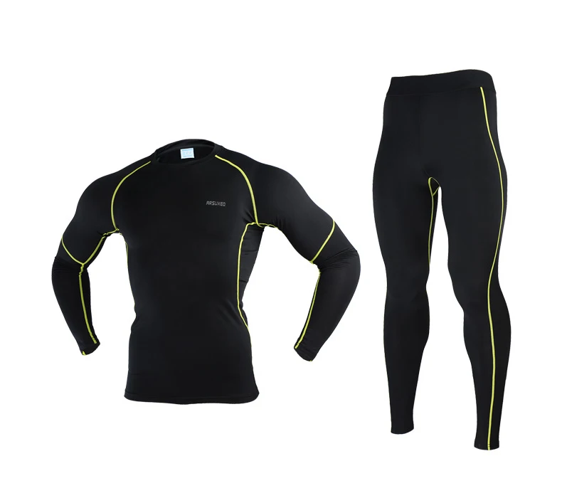 Новинка ARSUXEO мужские зимние теплые флисовые компрессионные циклические базовые слои рубашки наборы для бега Джерси спортивные костюмы