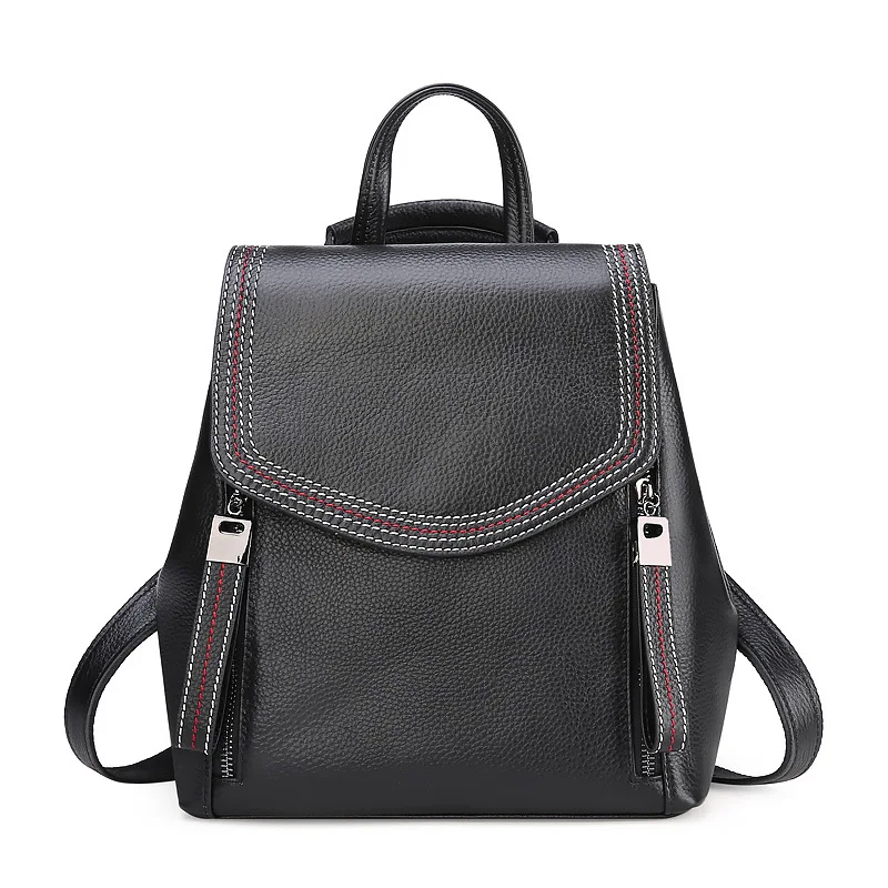 

Genuine Leather Backpacks Women Black Female Travel Backpack For Ladies Adjust Strap to Shoulder Bag Mochila 2019