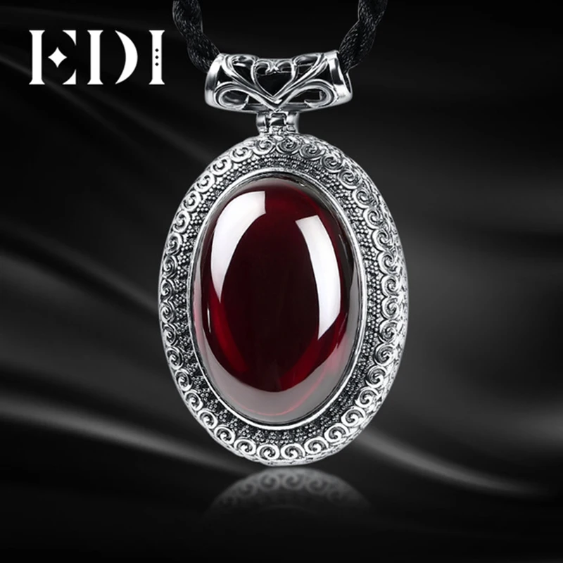 

EDI Woman Trendy Vintage Green Stone Oval Chalcedony Pendant Necklace 925 Sterling Thai Silver Fine Necklaces For Women Jewelry