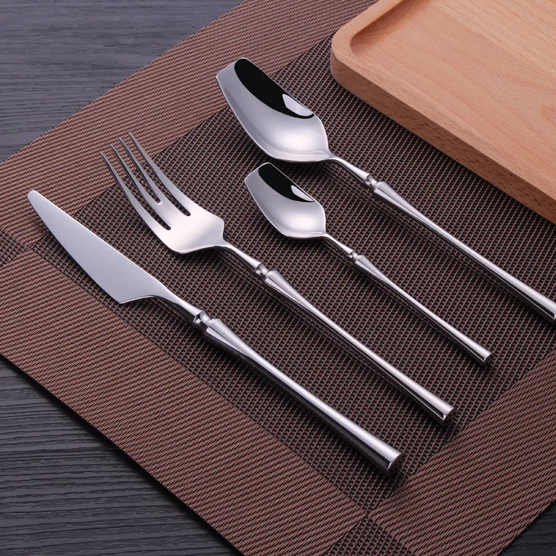 4pcs Dinnerware Set Western Portable Cutlery Set Stainless Steel Travel Silverware Luxury Handle Knife Fork Dinner Tableware Set