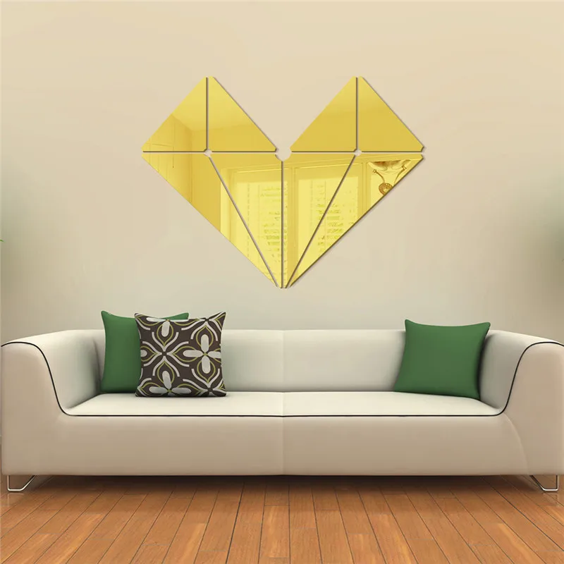 Geométrica en forma de corazón espejo de pared pegatinas citas acrílico 3D pared pegatinas decoración del hogar salón pegatinas pared