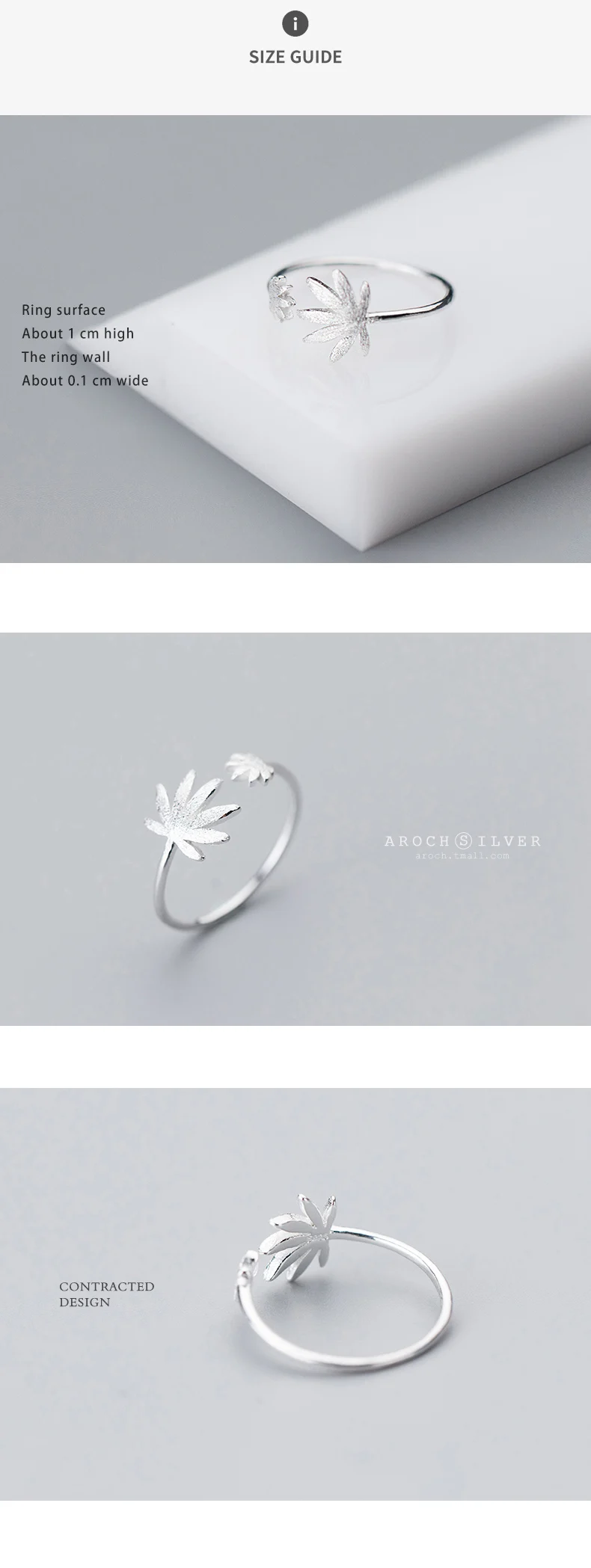 Заводская цена 925 пробы 100% серебро модные лаконичные кленовый лист Открытое кольцо ювелирные украшения для женщин