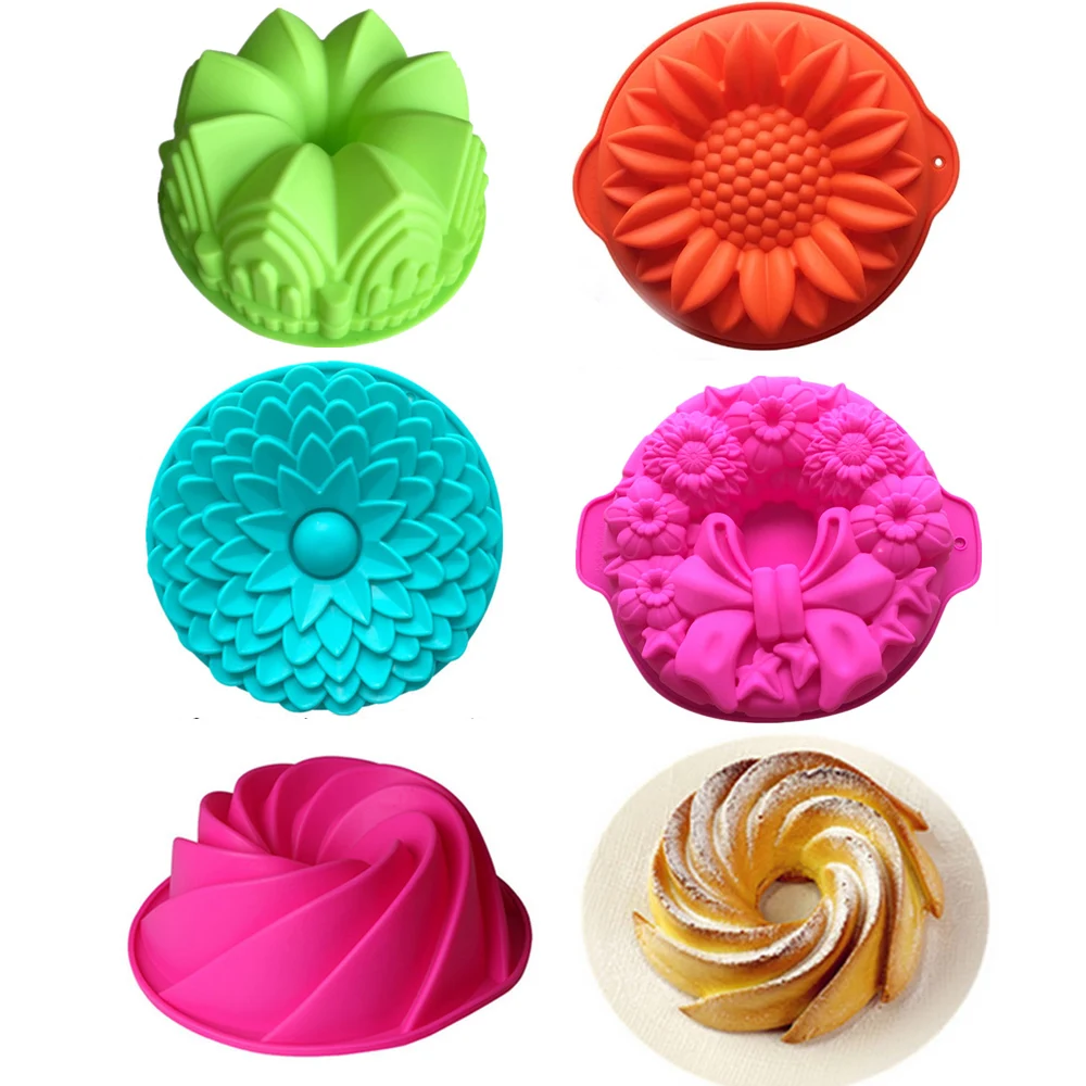 

DIY Kitchen Cake Modes Silicone Sun Flower Whirlpool Castle Bow Shape for Wedding Birthday Party Handmade Pizza Pan Cake