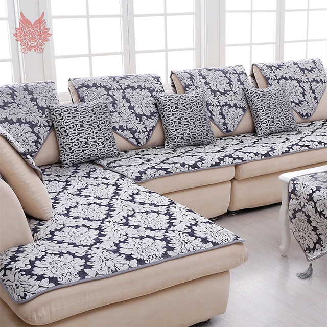 Europe style grey floral jacquard terry cloth sofa cover