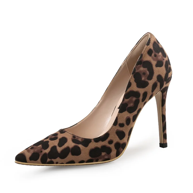 

FEERIJT 2019 spring new fashion nightclub sexy high heel women's single shoes suede leopard stiletto women's high heels
