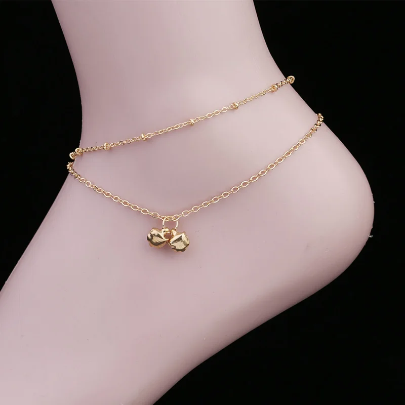 

2019 Vintage Boho Golden Color Alloy Tassels Small Bell Multi Layer Chain Link Anklet Bracelet Foot Jewelry For Women 1PC 2B372