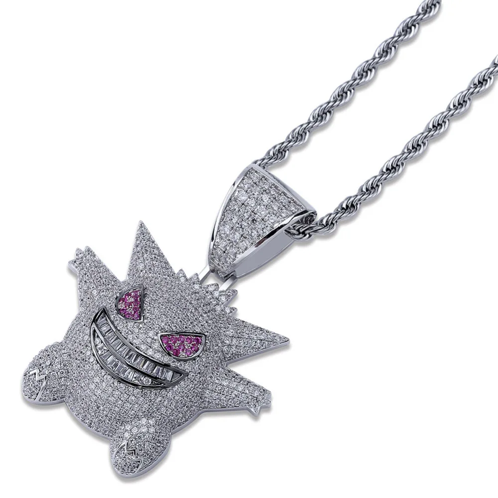 Маска Gengar ожерелье подвеска с покемоном ожерелье полный кристалл Bling цепи ожерелье для женщин мужчин хип хоп ювелирные изделия Прямая поставка