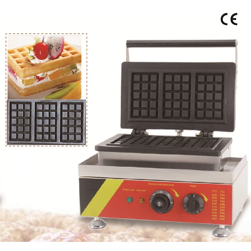

Commercial 3pcs square waffle machine electric waffle maker oven square shaped waffle making machine snack equipment cafe