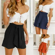 Новинка, женские шорты со шнуровкой с высокой талией, свободные широкие шорты, женские пляжные шорты с эластичной резинкой на талии, праздничные купальники