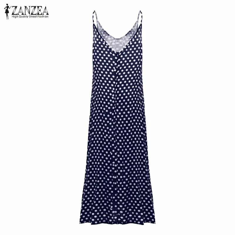 2017 New ZANZEA Summer Dress Fashion Women Dress Strapless Polka Dot Loose Beach Long Maxi Dress Vintage Vestidos Plus Size 24