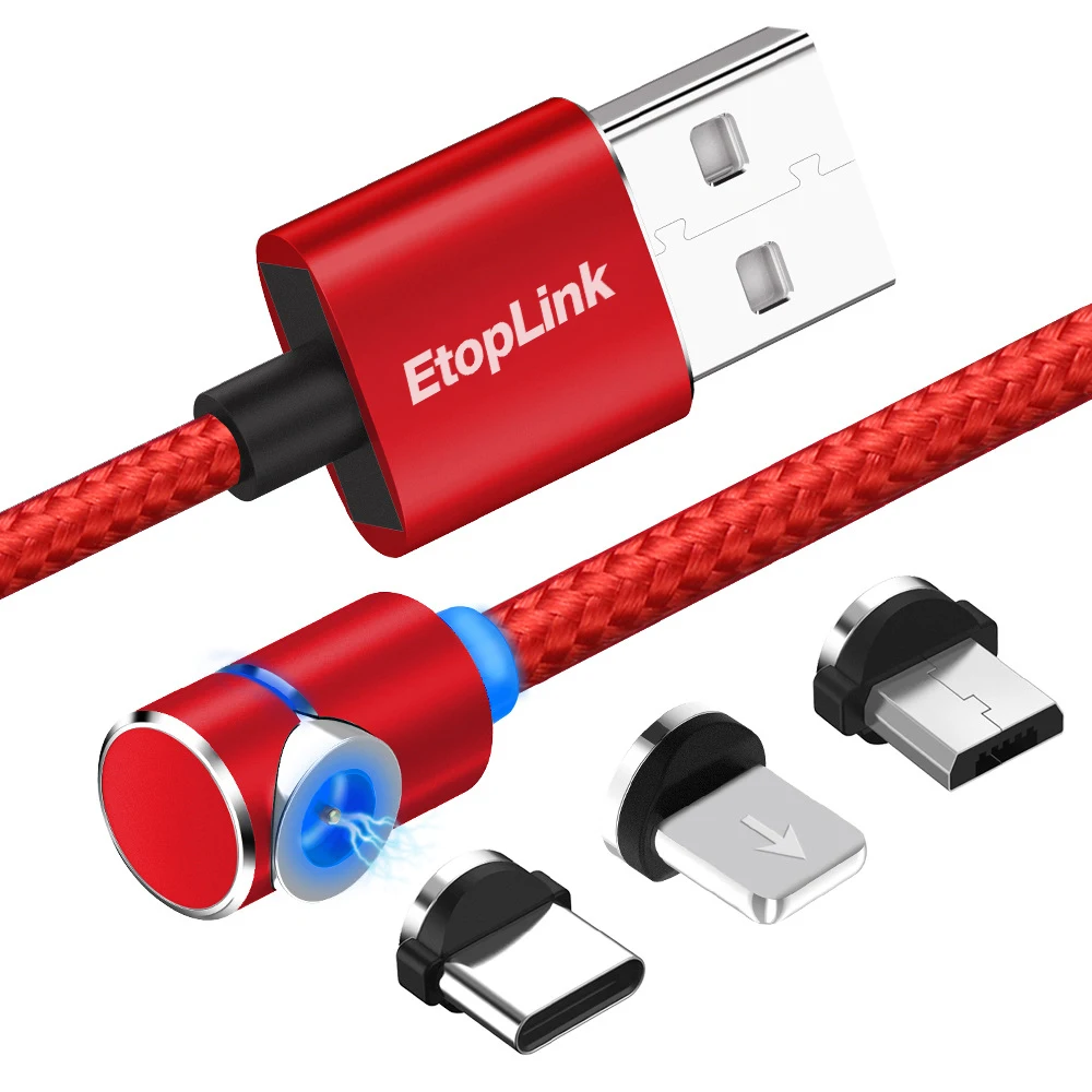 EtopLink 1 M L نوع المغناطيسي كابل شحن نوع-C المصغّر usb المغناطيس أعمى شفط النايلون USB المغناطيسي 90 مصباح إضاءة متدرج كابل الشاحن