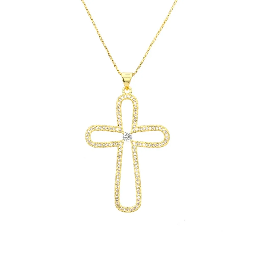 

Cubic Zirconia Cross Pendant Golden Color Copper White Black Color Necklace MOLINUO