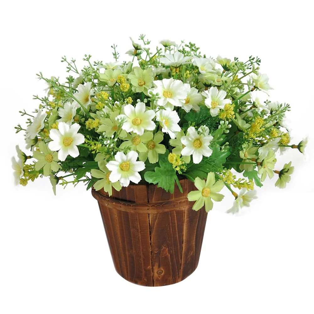 

ABFP-1 Bouquet 28 Heads Artificial Fake Daisy Flower Indoor Outdoor Hanging Planter Home Wedding Garden Cemetery Decor (White