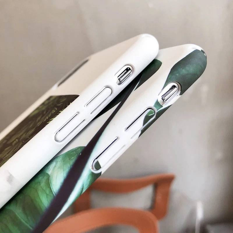 Luxury Matte Hard PC Phone Case on for iphone XS XR XS Max Ultra Thin Leaves Marble Back Cover for iphone 6 6s 7 8 Plus X Case