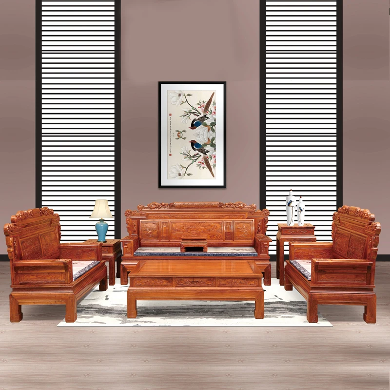 Rosewood Furniture Set Living Room Sofa Set 7pcs/Set Hedgehog Rosewood Coffee Table Solid Mahogany Chair Furniture