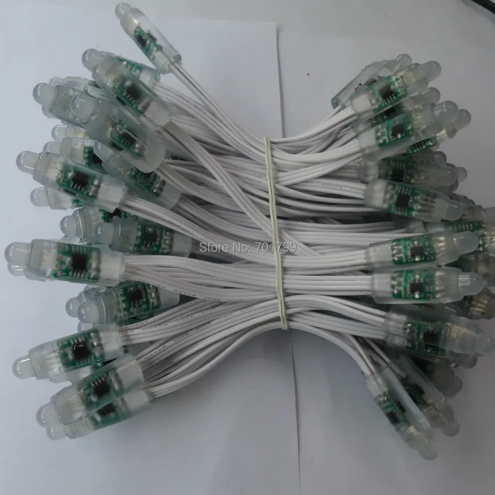 

100pcs DC12V addressable 12mm WS2811 led smart pixel node,with all WHITE wire(20AWG),IP68 rated