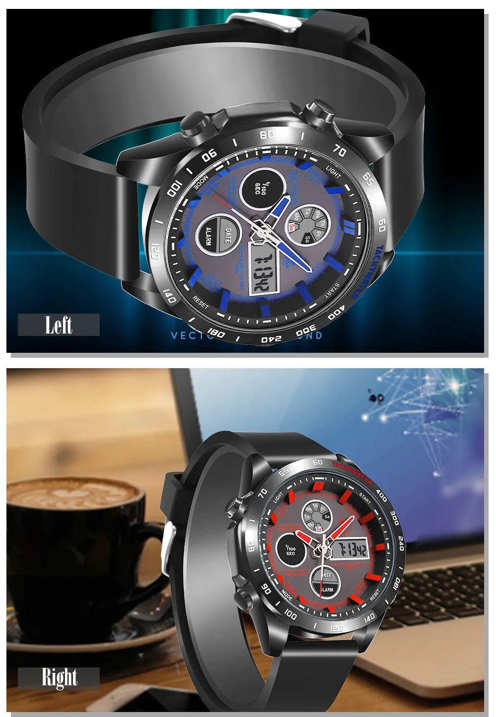 Dual Display Sport Watch Men Waterproof PU Leather Quartz Watches Electronic LED Digital Wrist Watches Male      Reloj Deportivo (13)