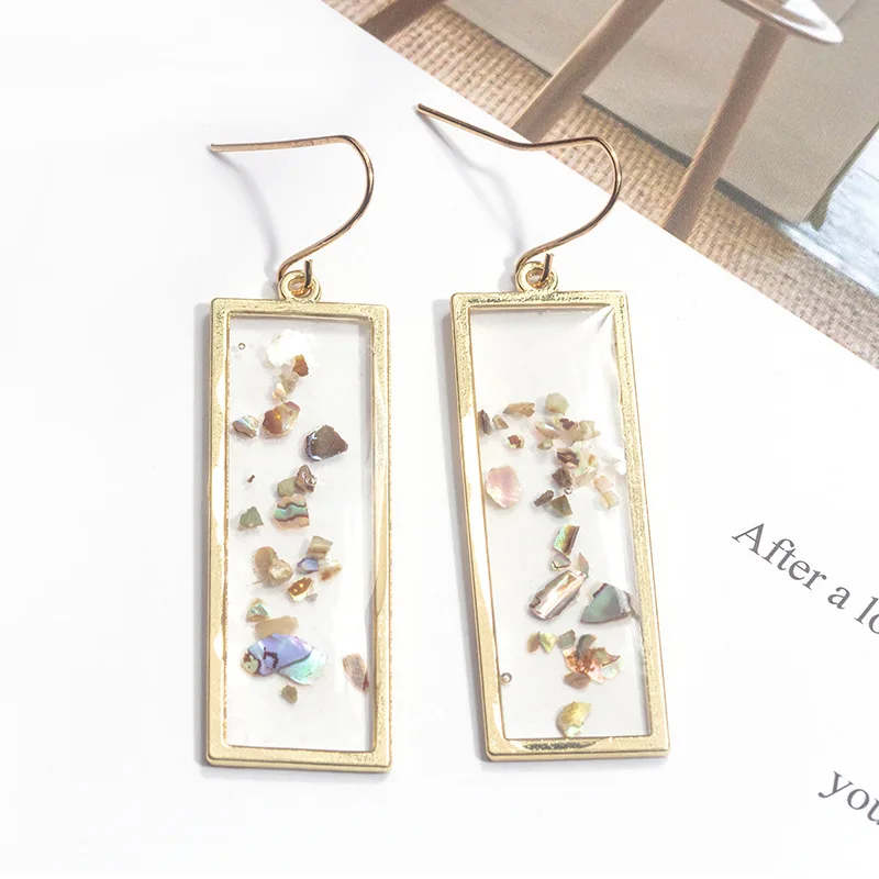 

Korean Earring Trendy Fashion Drop Earrings Transparent Square Inlaid Shell Earrings Design Earrings for Women Fashion Jewelry