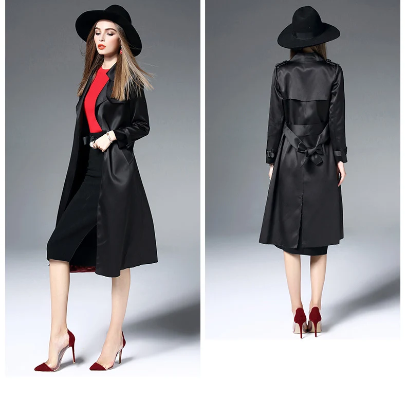 Женское длинное пальто из шелка тутового цвета с отворотом, пальто высокого качества, пальто для женщин, Осеннее острое пальто с отворотом размера плюс, длинное пальто