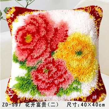 

Manual DIY creative gifts three peony roses Latch Hook Rug Kits Needlework Unfinished Pillow Rug Yarn Cushion Embroidery Carpet