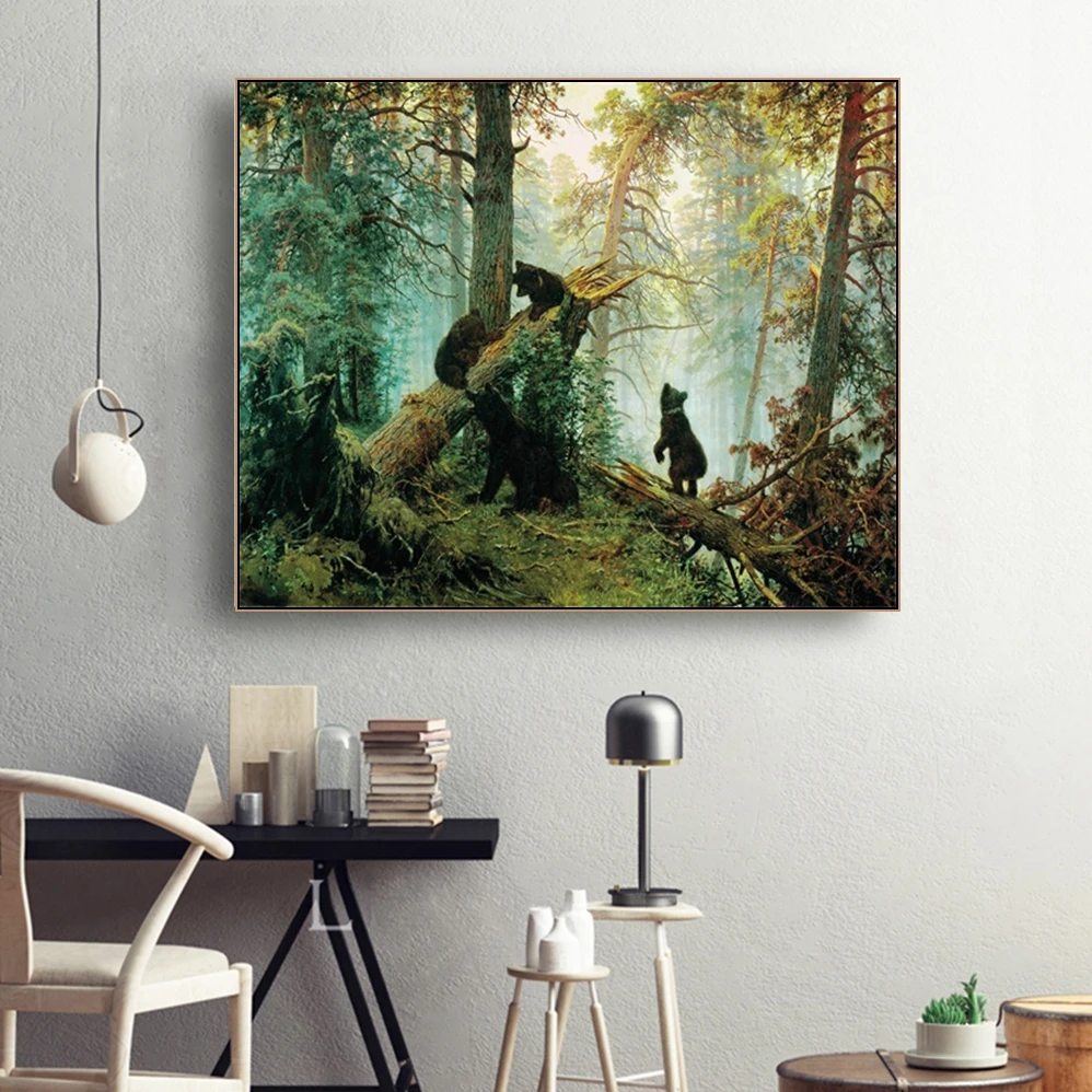 

Morning in Pine Forest Famous Canvas Painting Calligraphy Poster Print Living Room House Wall Decor Art Home Decoration Picture