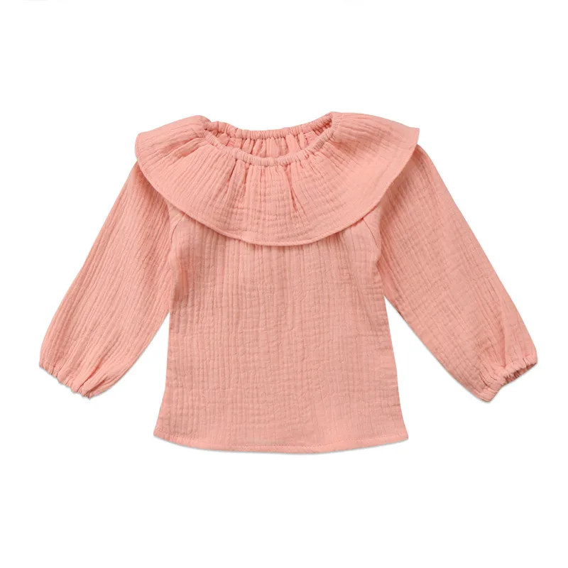 Skin Pink Новорожденных Одежда для детей; малышей; девочек рюшами с длинным рукавом блуза Топ, Круглый Средства ухода за кожей шеи для девочек Топы корректирующие - Цвет: Skin Pink