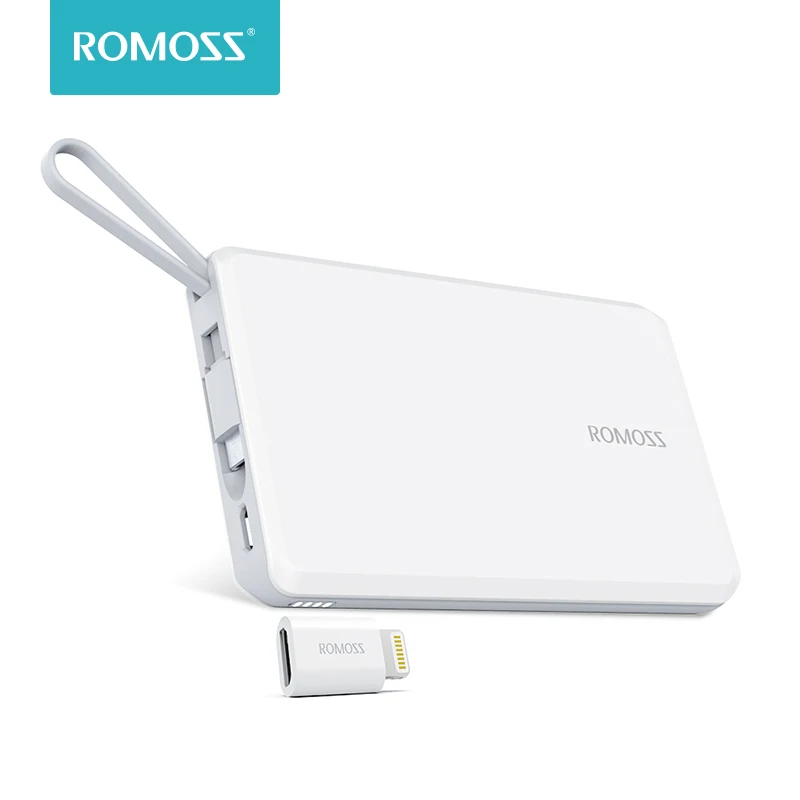 ROMOSS QS05 5000mAh Power Bank With Built-in Micro USB Cable External Battery Pack Travel Size Portable Charger For iPhone