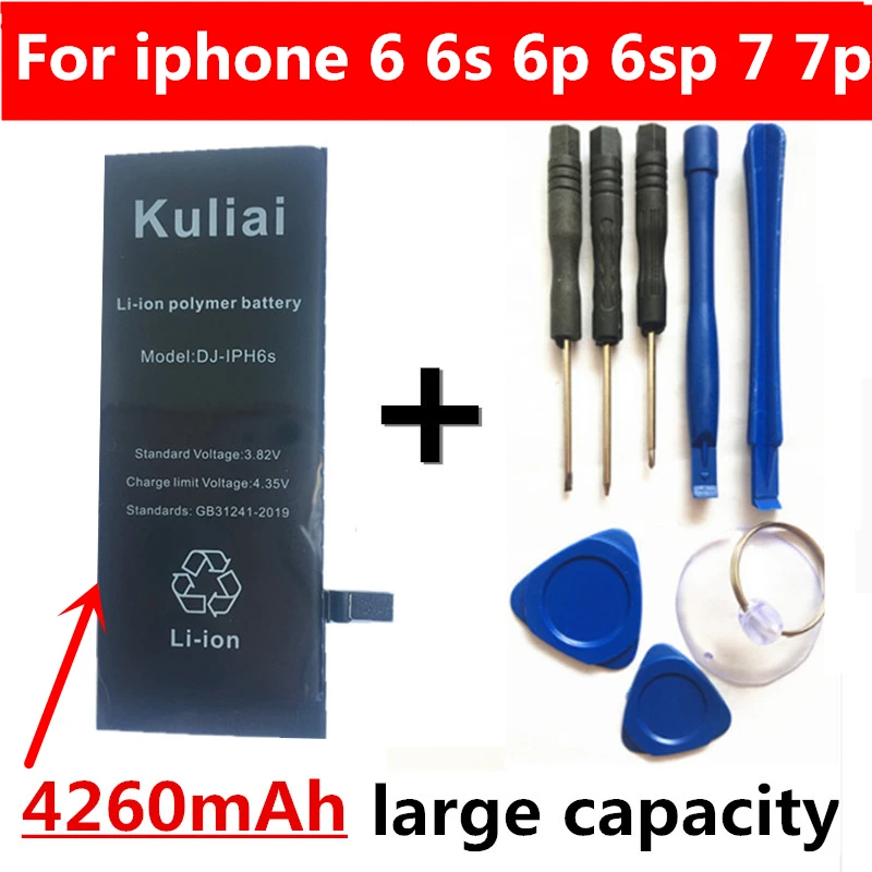 Kuliai литиевая батарея для Apple iPhone 6P 6 7 6S 7P сменные батареи внутренний аккумулятор для телефона 4260 мАч+ Бесплатные инструменты