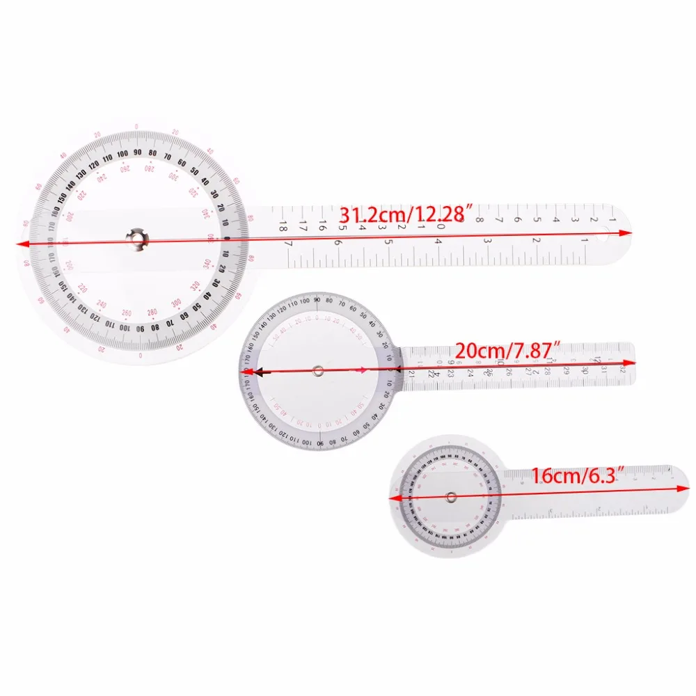3 шт./компл. Пластик 360 градусов Гониометр, угломер линейка транспортира измерения медицинский