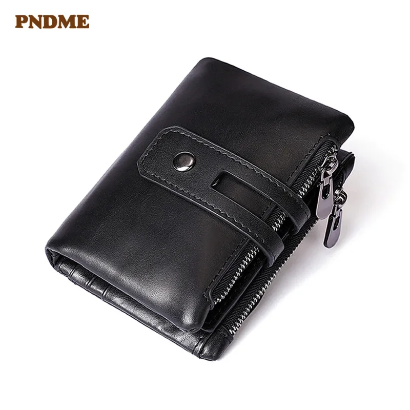 

Head layer cowhide retro short wallet male trend 2 fold black leather wallet for men