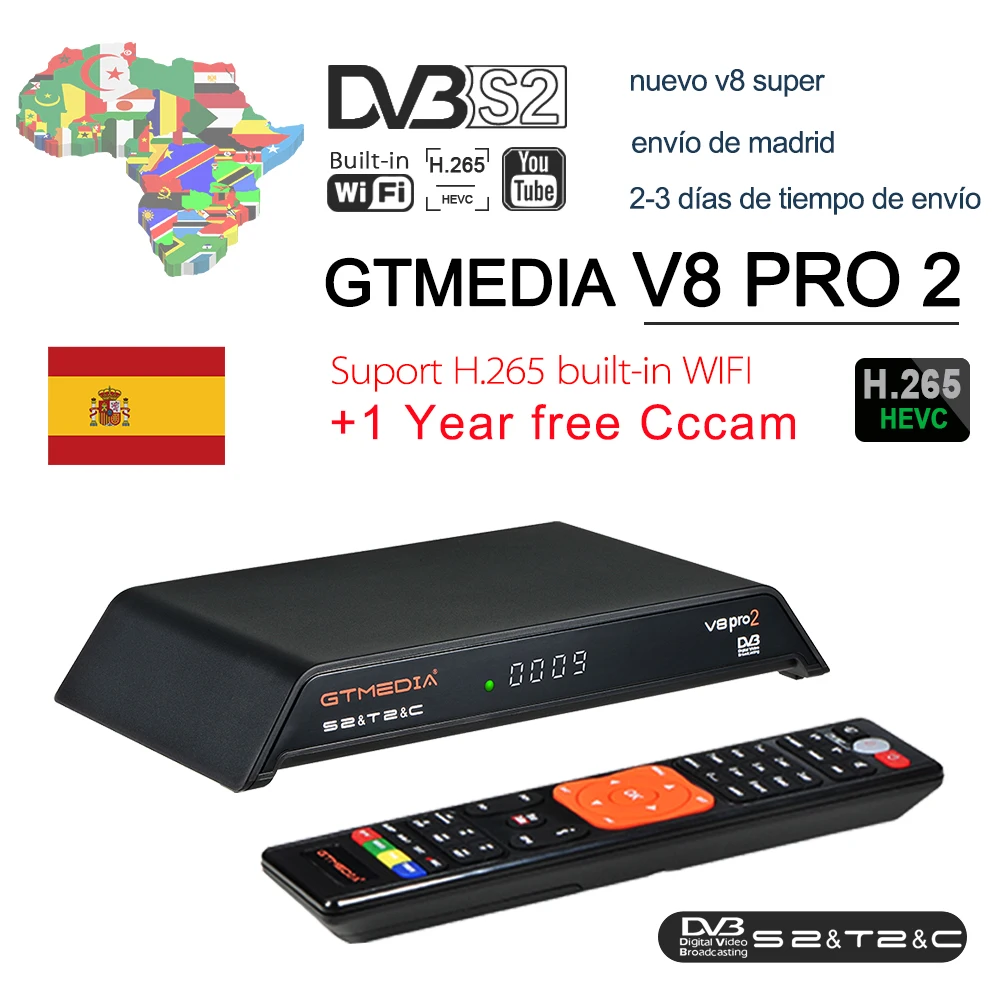 GTmedia V8 PRO 2 Satellite TV Receiver 1 Year Europe Cccams Clines Server Support DVB-S2+T2/C PowerVu Biss Key GT media V8 PRO2