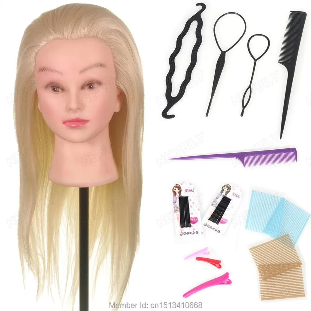 22" 30 Real Hair Training Mannequin Doll Head Hairdressing Practice