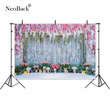 

NeoBack Photography backdrop wedding party Pink Floral Drape Wedding Ceremony Theme love Bridal shower banner photo studio P4361