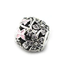 2016 NUEVA Primavera 925 Esterlina de Plata de Granos de la joyería Deslumbrante Margarita Hadas flor de Cerezo con Clear CZ Adapta Pandora Pulseras estilo