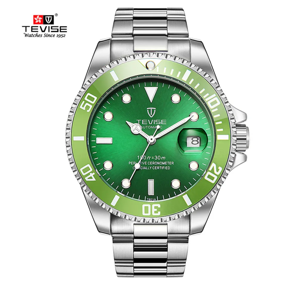 TEVISE синие мужские часы с поворотным наружным кольцом автоматические часы мужские механические наручные часы водонепроницаемые светящиеся против царапин - Цвет: Green