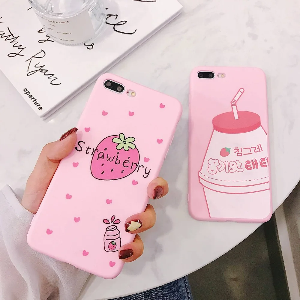 

For iPhone XS MAX/ XR 7 8 6 6S Plus Case fashion Strawberry milk Pattern Cover For iPhone 7 silicon Ultra thin case For iPhone 8